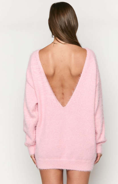 Kleine Pink Long Sleeve Knit Mini Dress-Vavasi.All Rights Reserved.