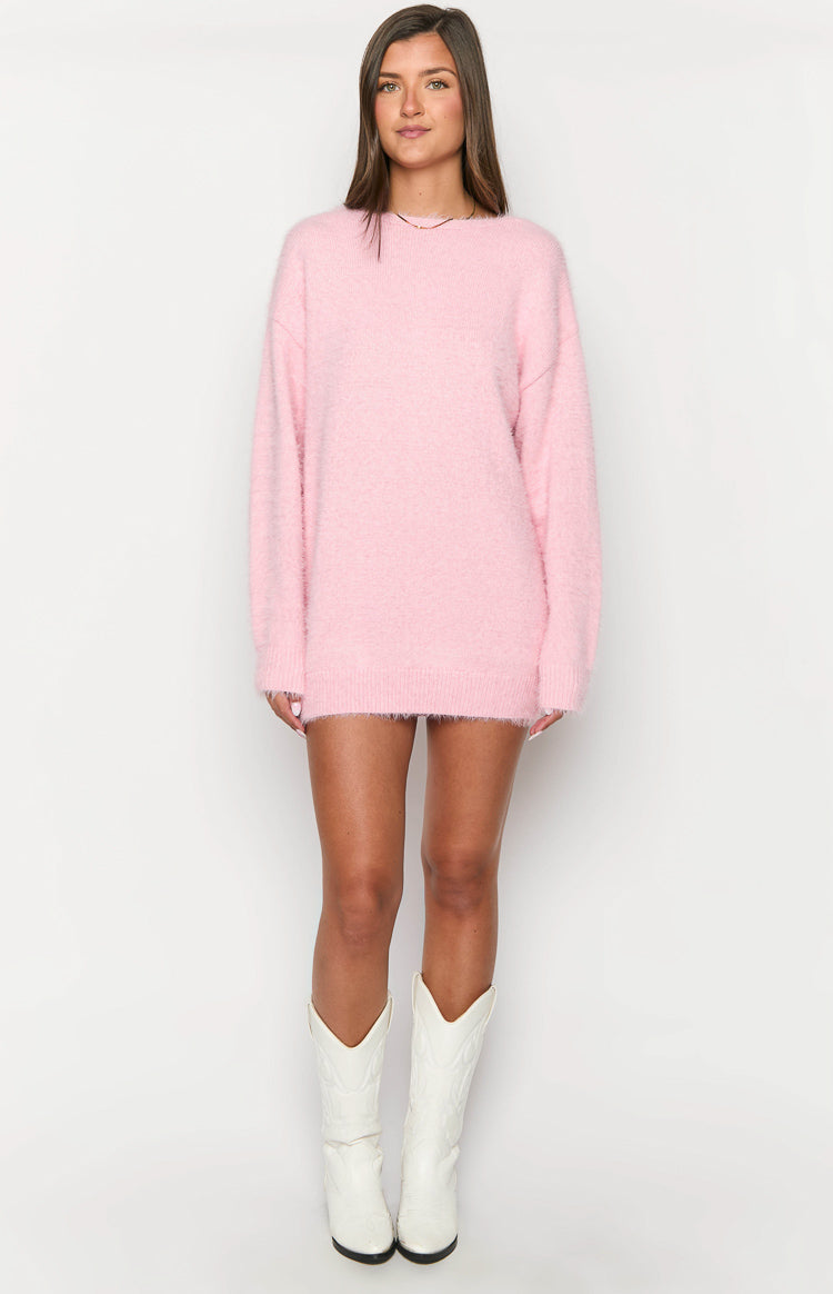 Kleine Pink Long Sleeve Knit Mini Dress-Vavasi.All Rights Reserved.