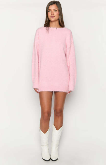 Kleine Pink Long Sleeve Knit Mini Dress-Vavasi.All Rights Reserved.