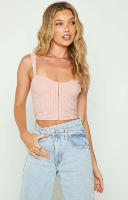 Kala Pink Rib Corset Top-Vavasi.All Rights Reserved.