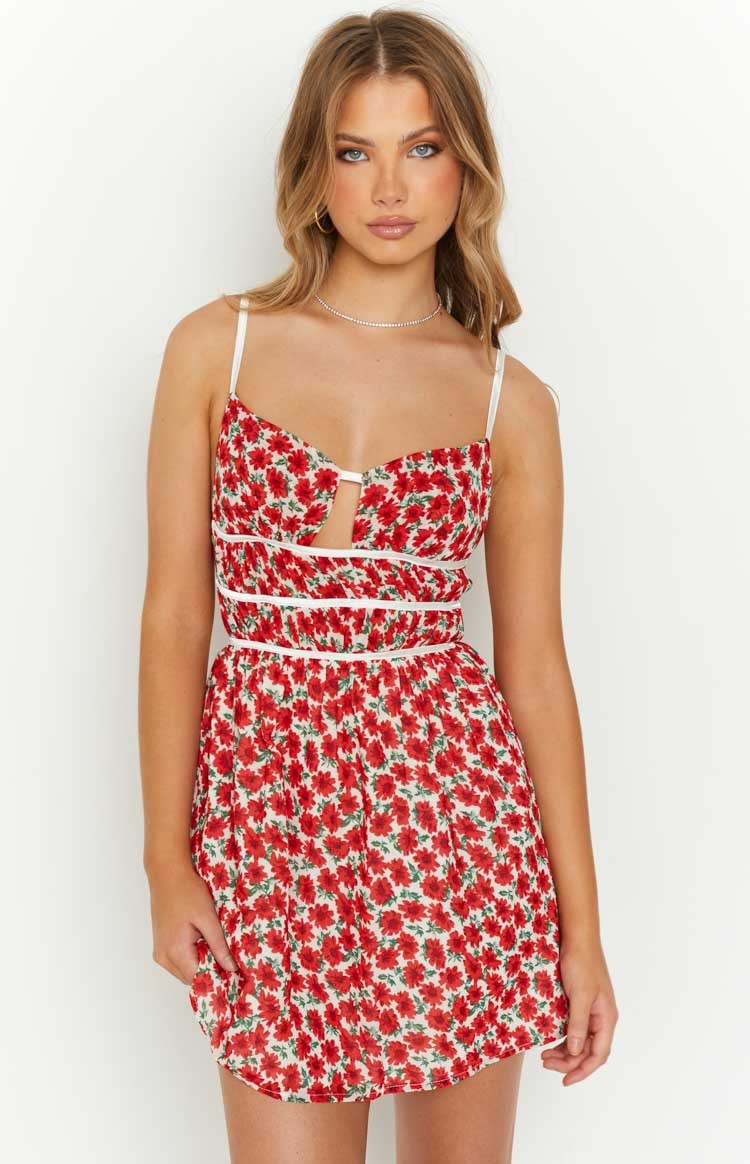 Kandi Red Floral Mini Dress-Vavasi.All Rights Reserved.