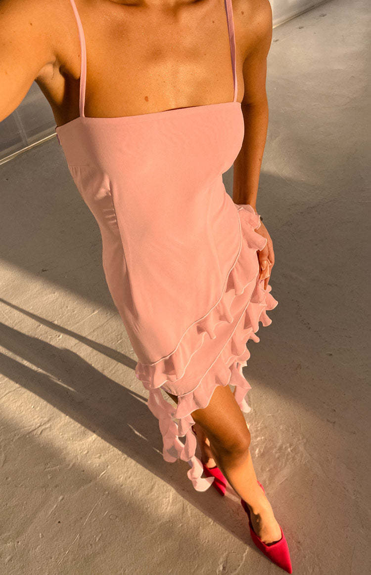 Karla Pink Ruffle Mini Dress-Vavasi.All Rights Reserved.