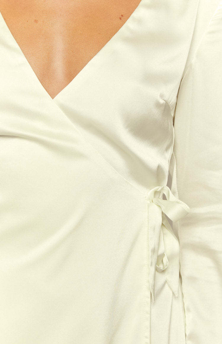 Kasya Cream Satin Long Sleeve Mini Dress-Vavasi.All Rights Reserved.