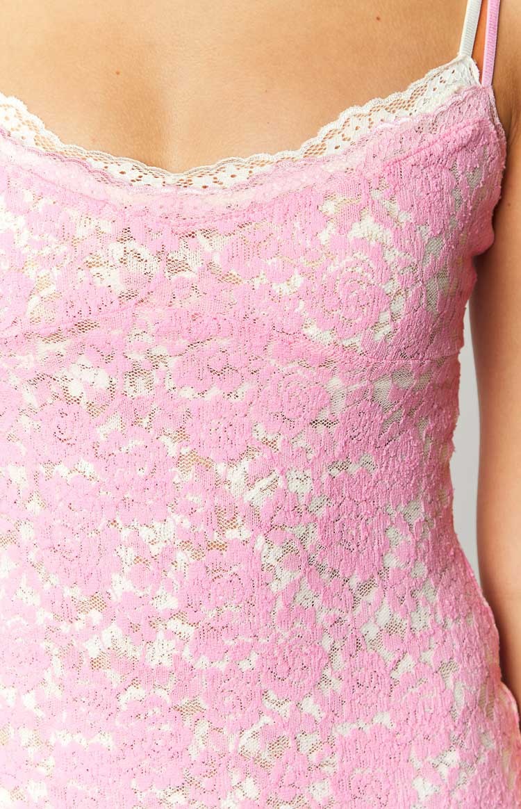 Katalina Pink And White Lace Mini Dress-Vavasi.All Rights Reserved.
