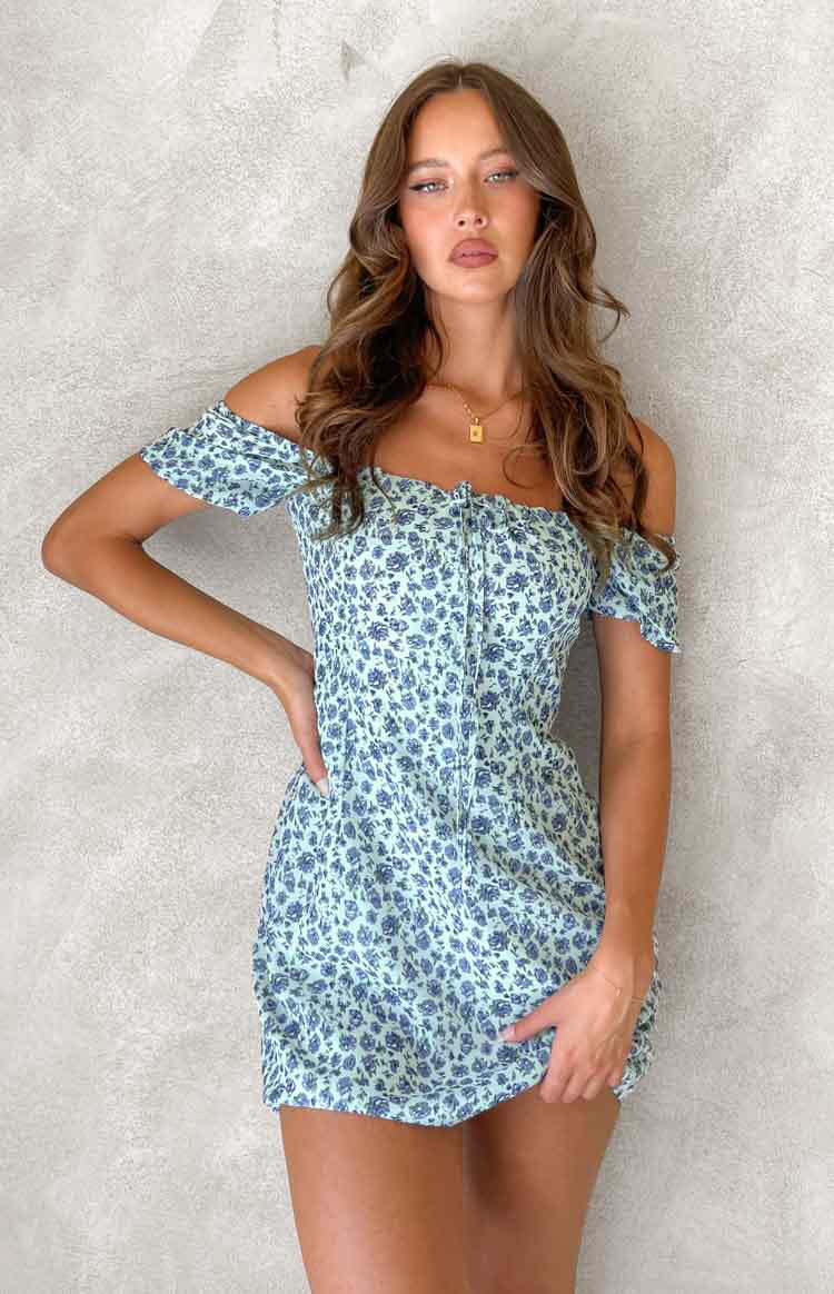 Katy Blue Floral Mini Dress-Vavasi.All Rights Reserved.
