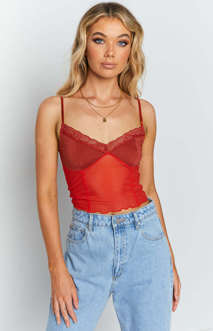 Kelsa Orange Lace Cami-Vavasi.All Rights Reserved.