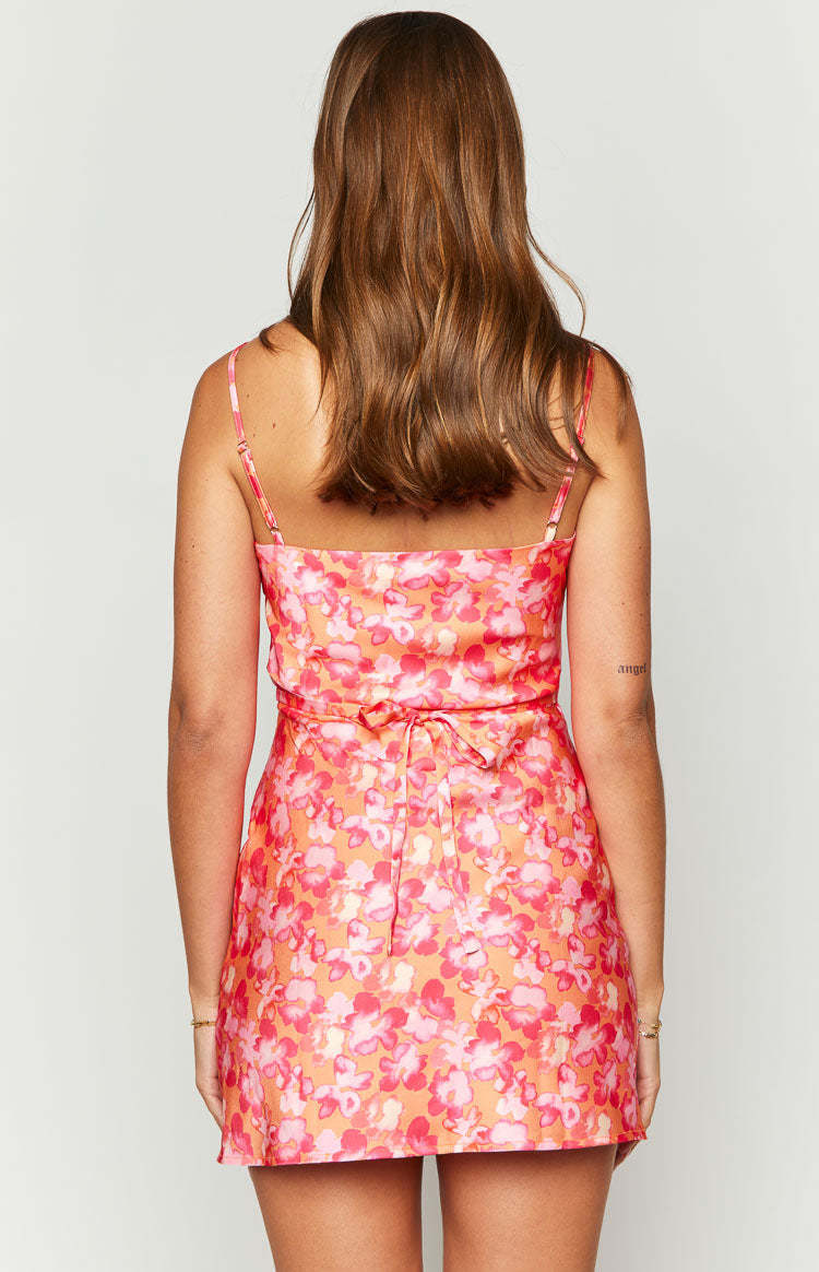 Kennie Orange Floral Print Mini Dress-Vavasi.All Rights Reserved.
