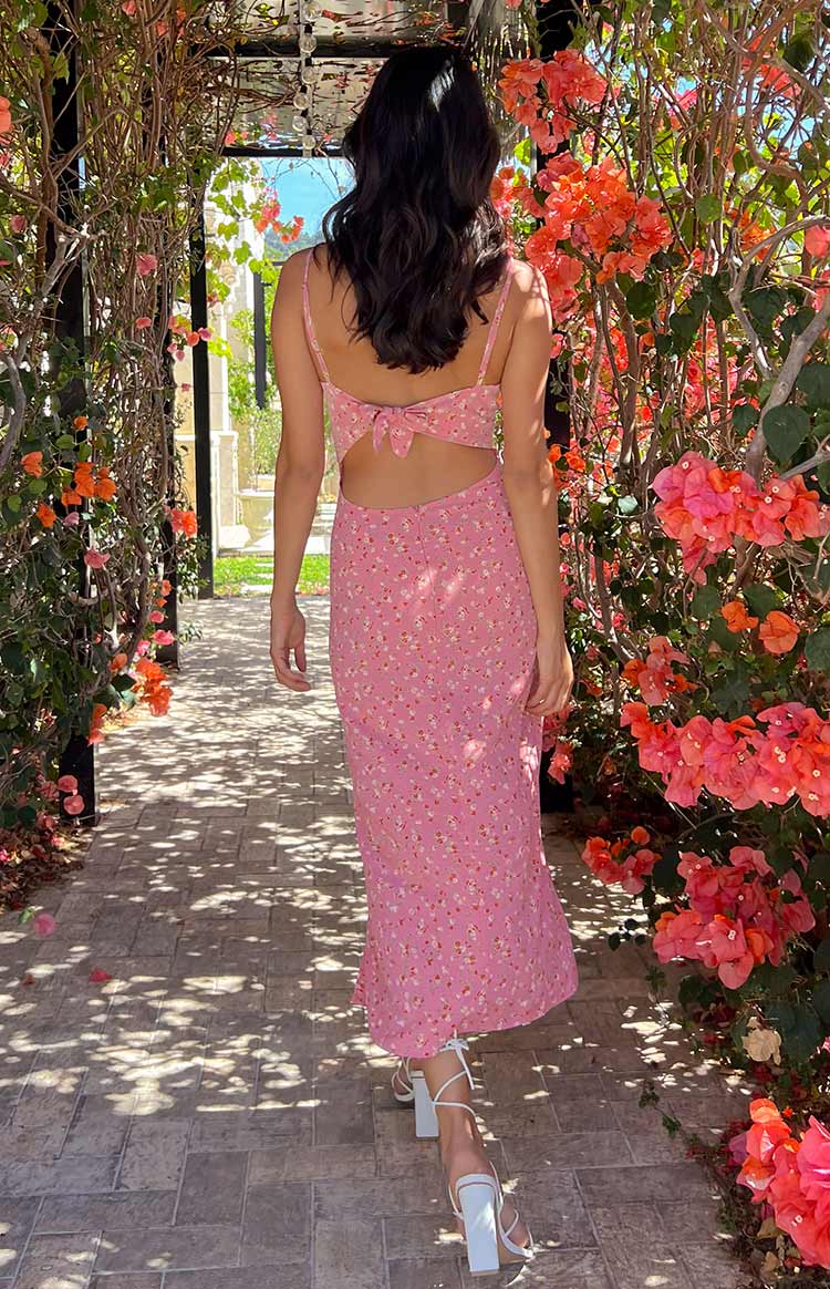 Kinsley Pink Floral Midi Dress-Vavasi.All Rights Reserved.