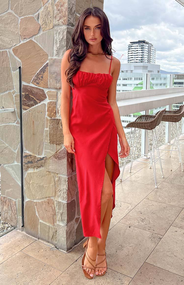 Kirrily Red Midi Dress-Vavasi.All Rights Reserved.