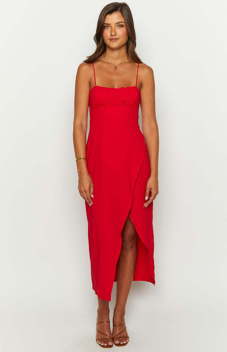 Kirrily Red Midi Dress-Vavasi.All Rights Reserved.