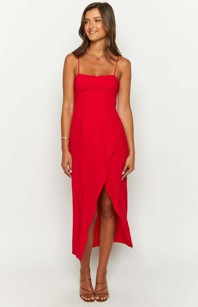 Kirrily Red Midi Dress-Vavasi.All Rights Reserved.