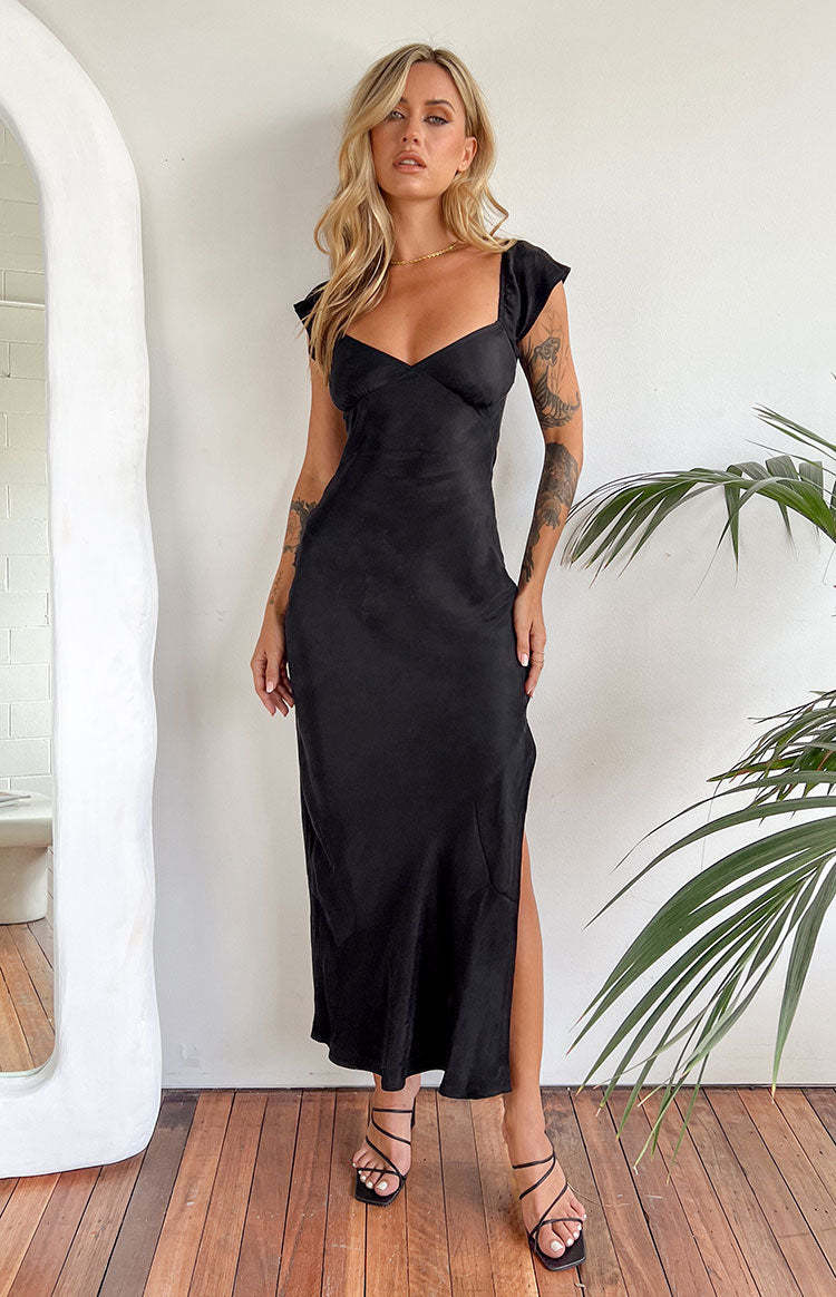 Kora Short Sleeve Black Maxi Dress-Vavasi.All Rights Reserved.