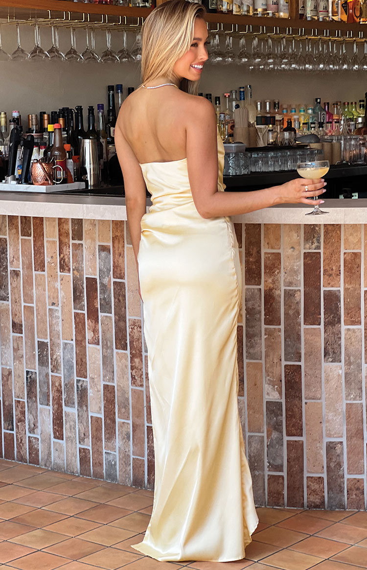 Kyla Yellow Satin Maxi Dress-Vavasi.All Rights Reserved.