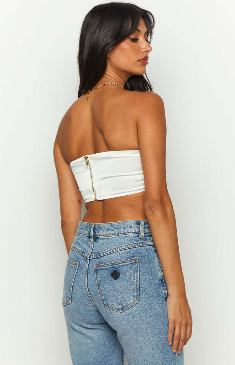 Kylen White Strapless Bandeau Crop-Vavasi.All Rights Reserved.