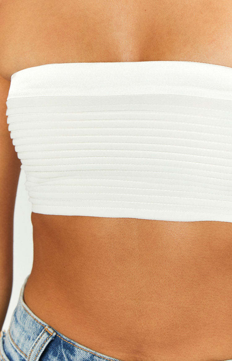 Kylen White Strapless Bandeau Crop-Vavasi.All Rights Reserved.
