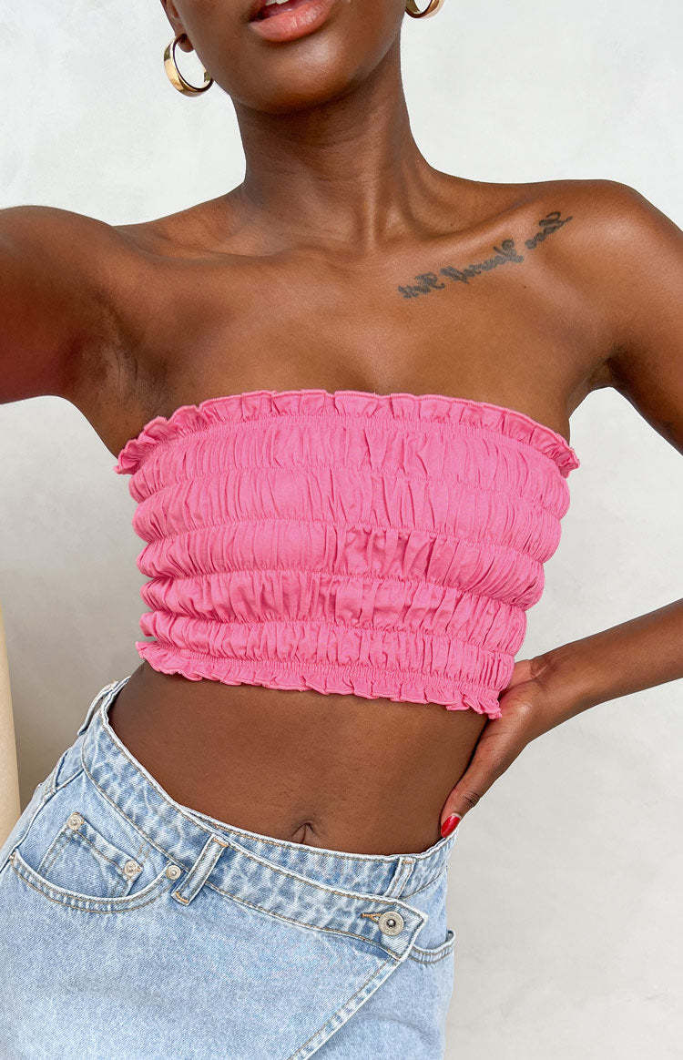 Kyra Pink Linen Blend Crop Top-Vavasi.All Rights Reserved.