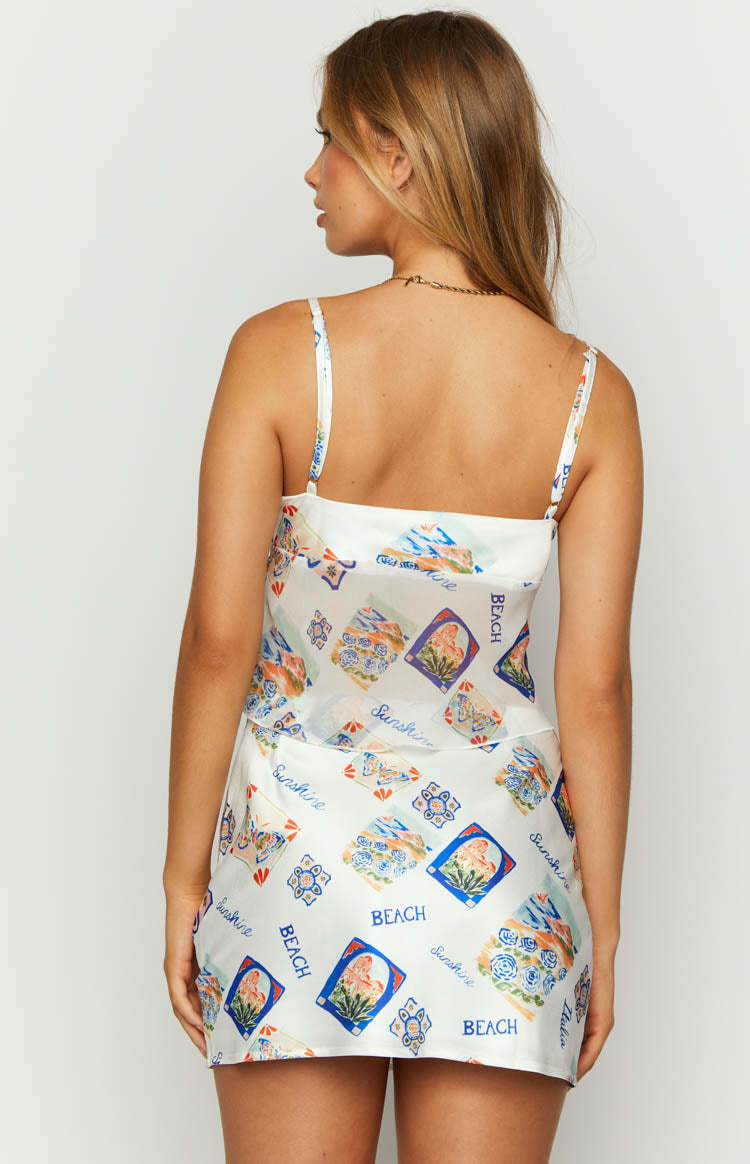 Kyrah White Satin Italia Print Crop Top-Vavasi.All Rights Reserved.