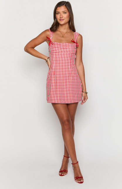 Layla Red Gingham Tie Back Mini Dress-Vavasi.All Rights Reserved.