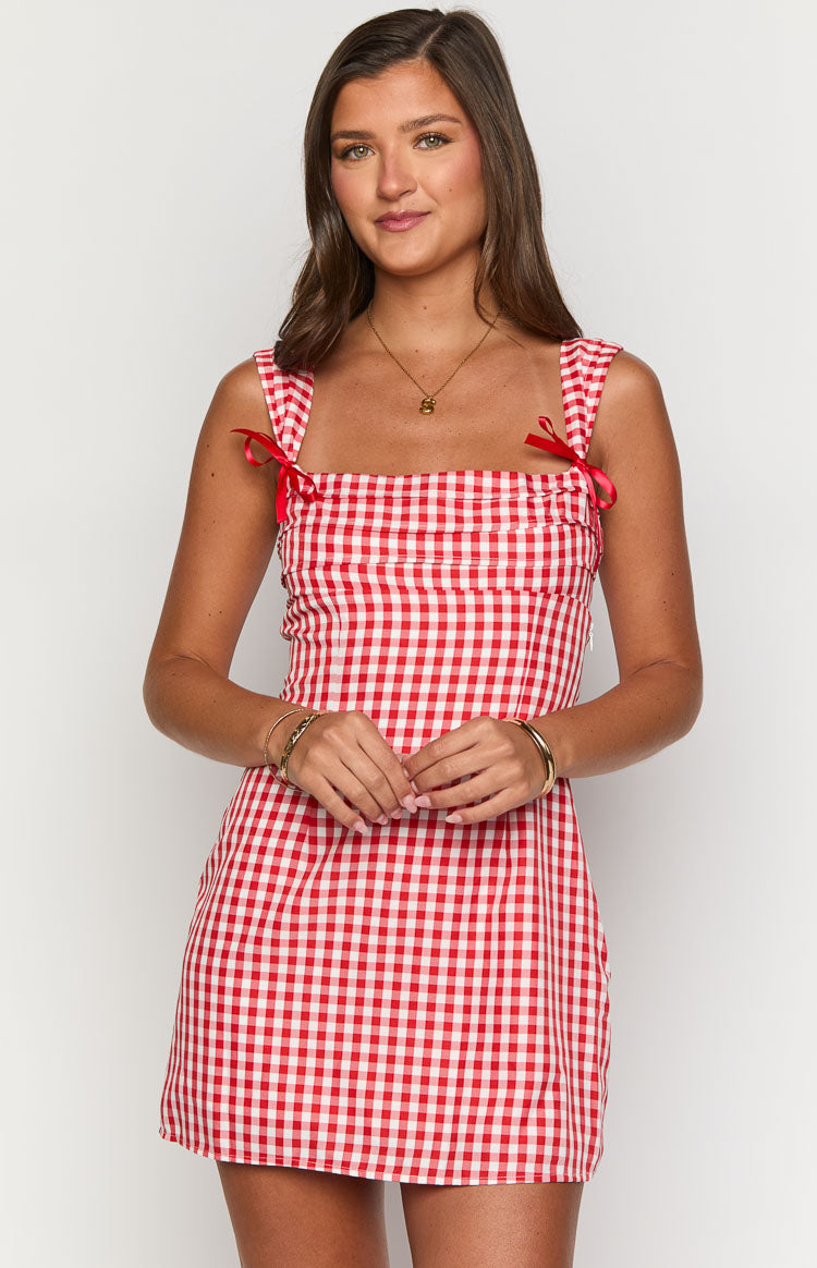 Layla Red Gingham Tie Back Mini Dress-Vavasi.All Rights Reserved.