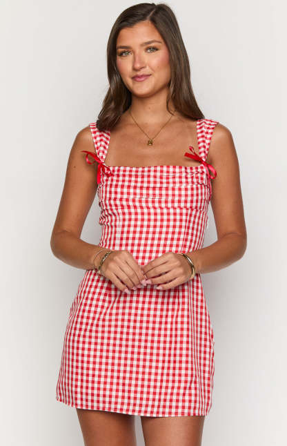 Layla Red Gingham Tie Back Mini Dress-Vavasi.All Rights Reserved.