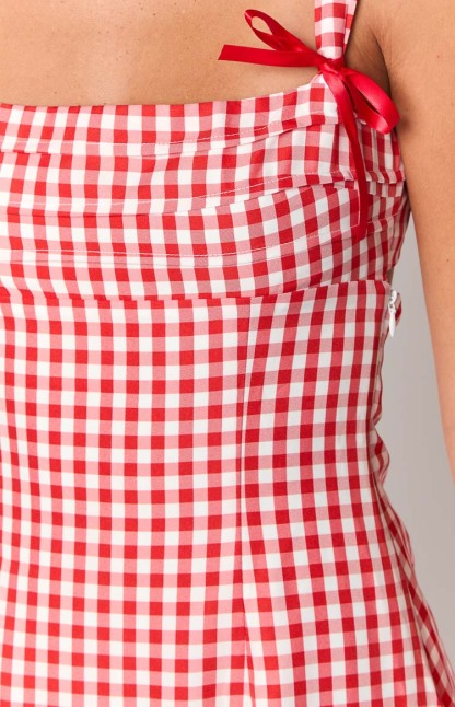 Layla Red Gingham Tie Back Mini Dress-Vavasi.All Rights Reserved.