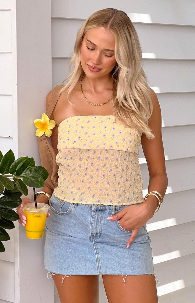 Lou Lou Yellow Floral Strapless Top-Vavasi.All Rights Reserved.