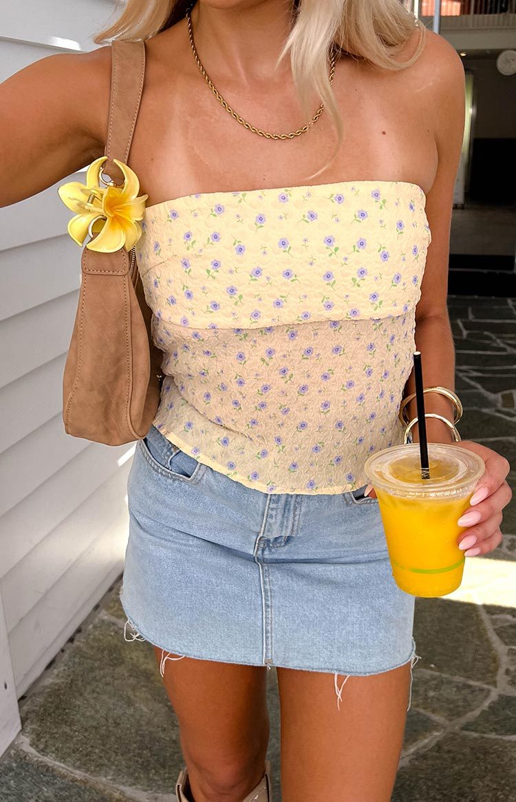 Lou Lou Yellow Floral Strapless Top-Vavasi.All Rights Reserved.