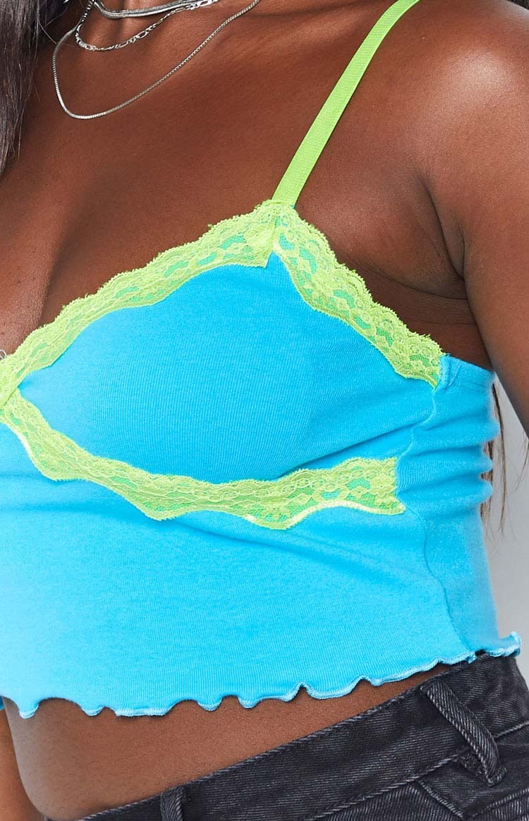 Octavia Lace Spliced Tank Top Blue-Vavasi.All Rights Reserved.