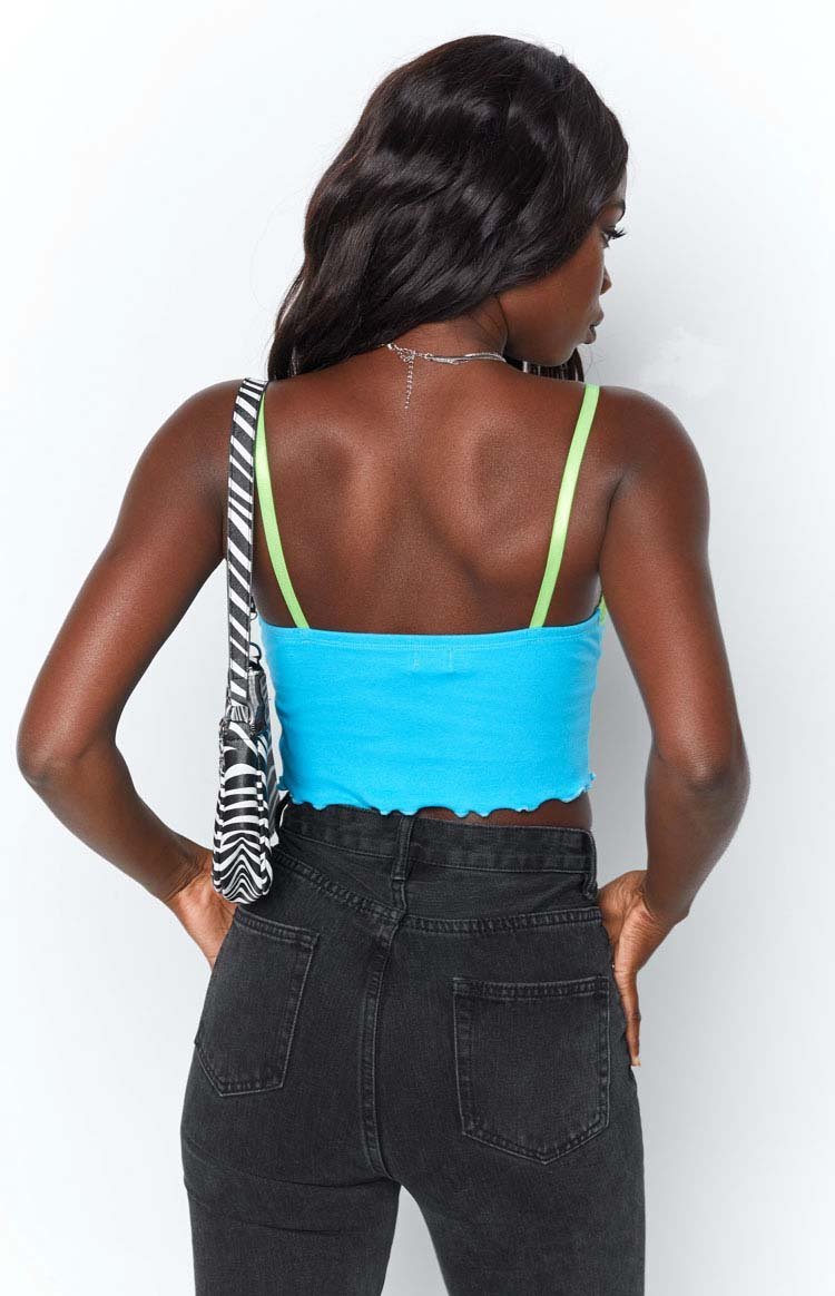 Octavia Lace Spliced Tank Top Blue-Vavasi.All Rights Reserved.