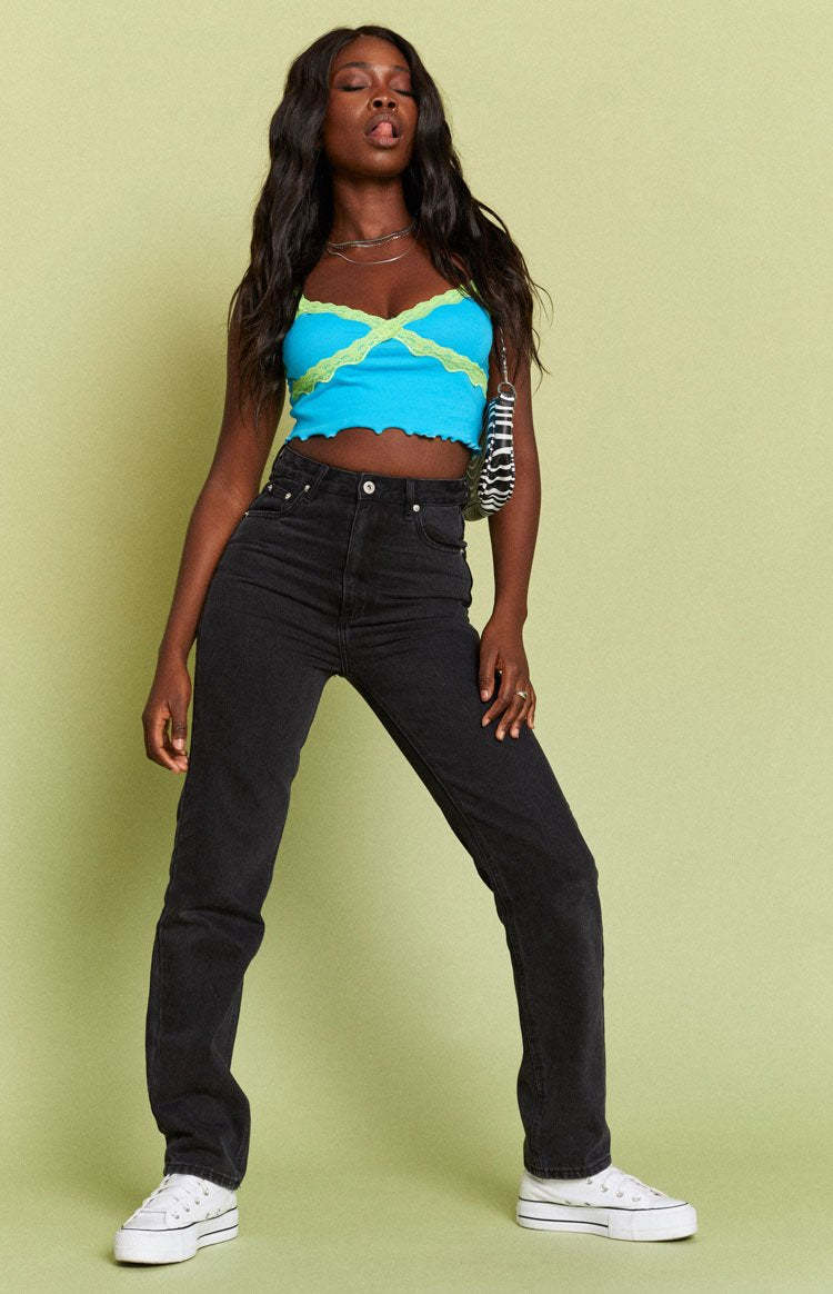 Octavia Lace Spliced Tank Top Blue-Vavasi.All Rights Reserved.