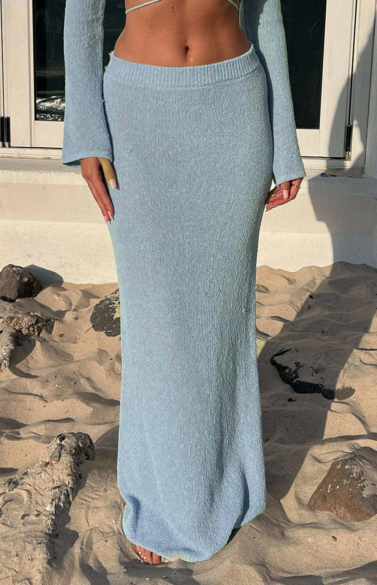 Laila Blue Knit Maxi Skirt-Vavasi.All Rights Reserved.