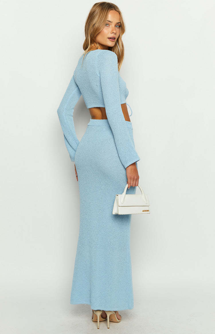 Laila Blue Knit Maxi Skirt-Vavasi.All Rights Reserved.