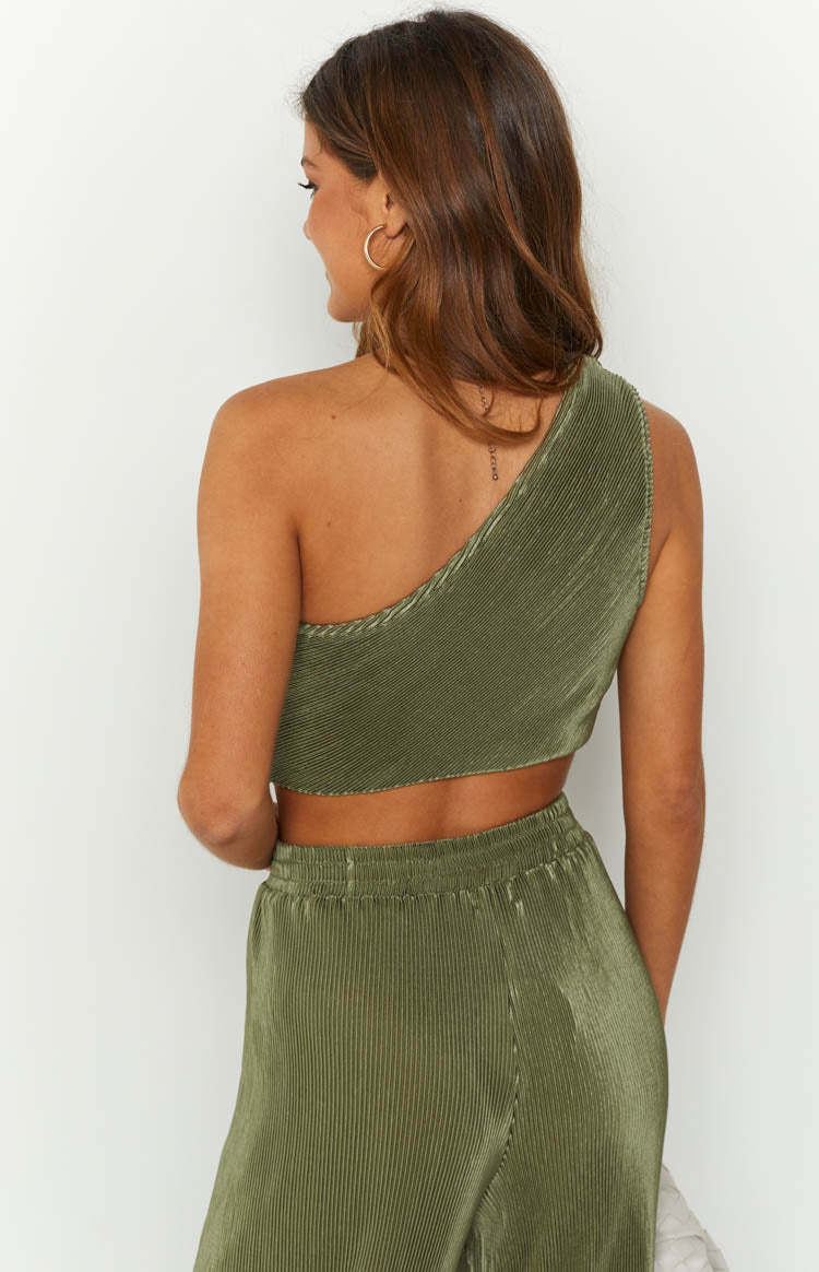 Lailah Khaki One Shoulder Crop Top-Vavasi.All Rights Reserved.