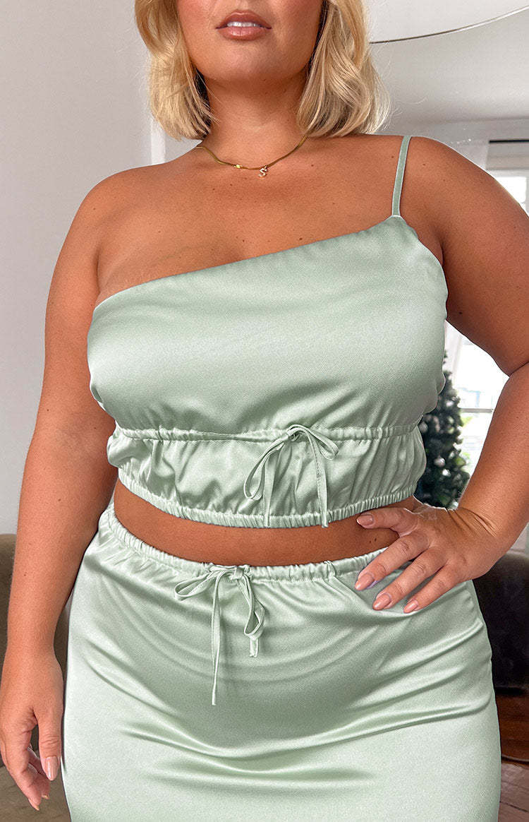 Lala Sage Satin Crop Top-Vavasi.All Rights Reserved.