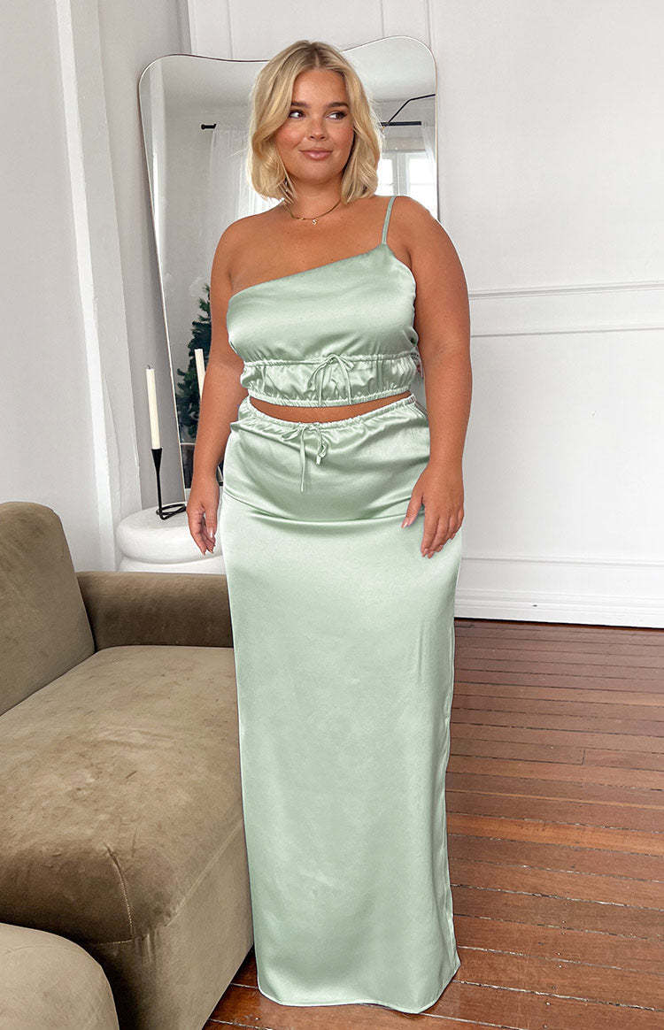 Lala Sage Satin Maxi Skirt-Vavasi.All Rights Reserved.