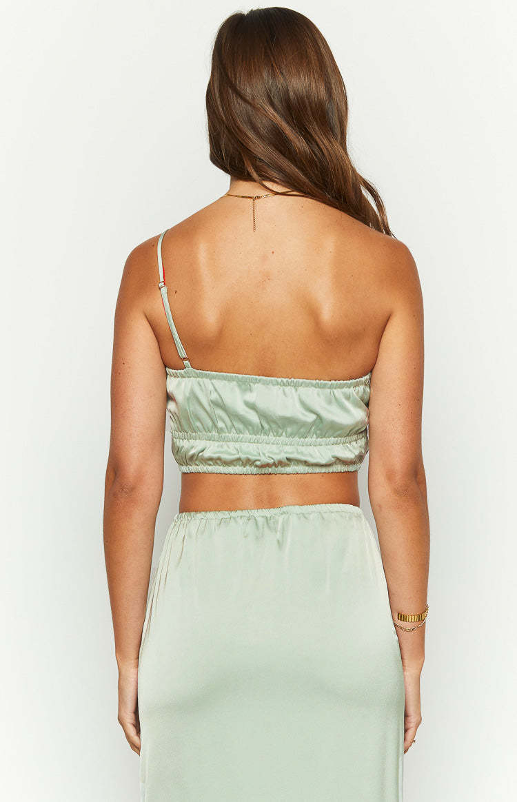 Lala Sage Satin Crop Top-Vavasi.All Rights Reserved.