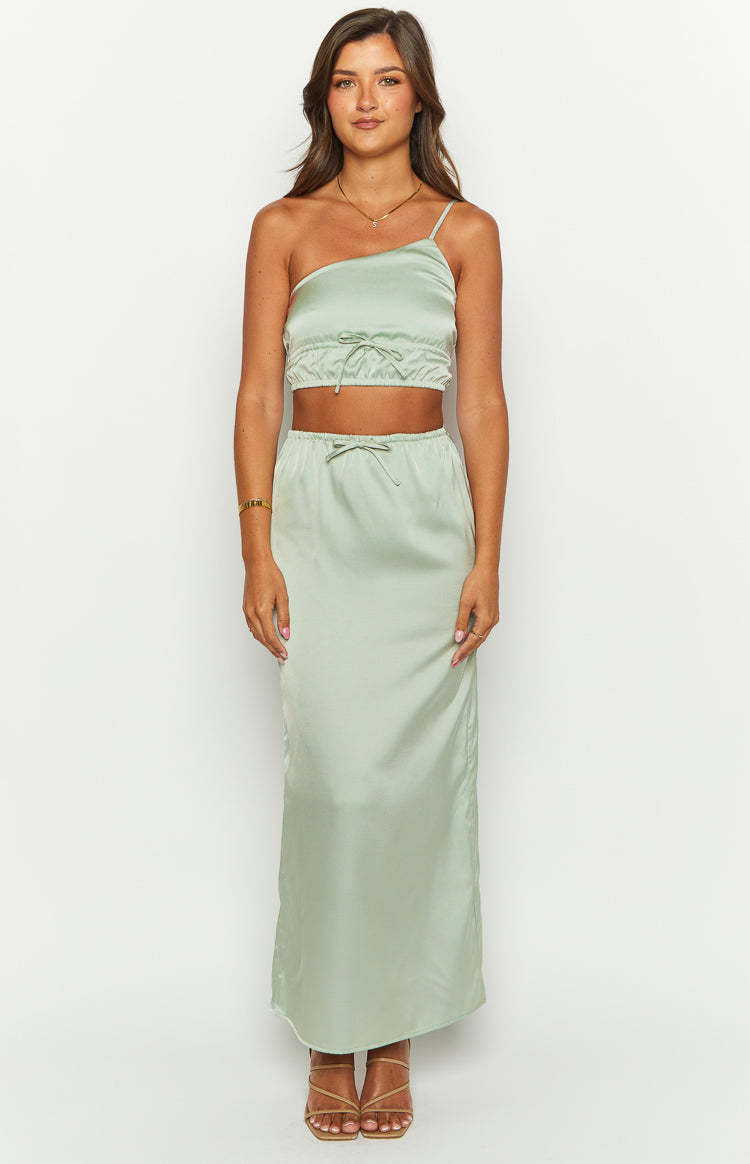 Lala Sage Satin Maxi Skirt-Vavasi.All Rights Reserved.