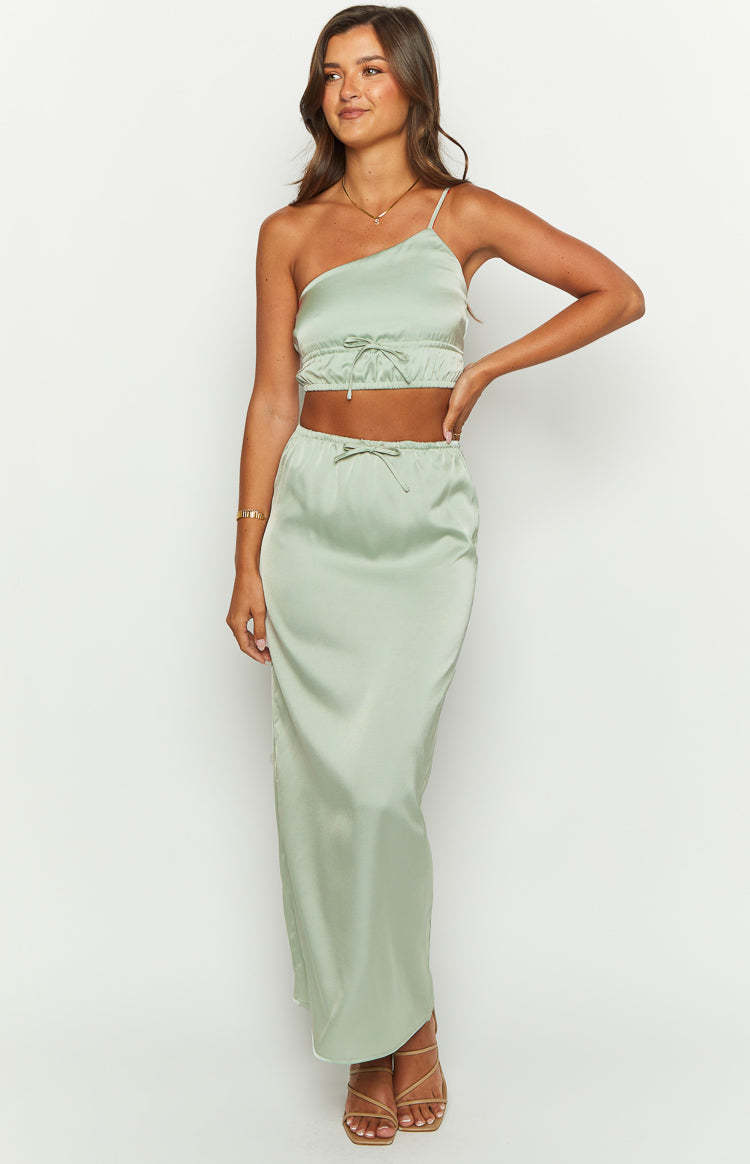 Lala Sage Satin Maxi Skirt-Vavasi.All Rights Reserved.