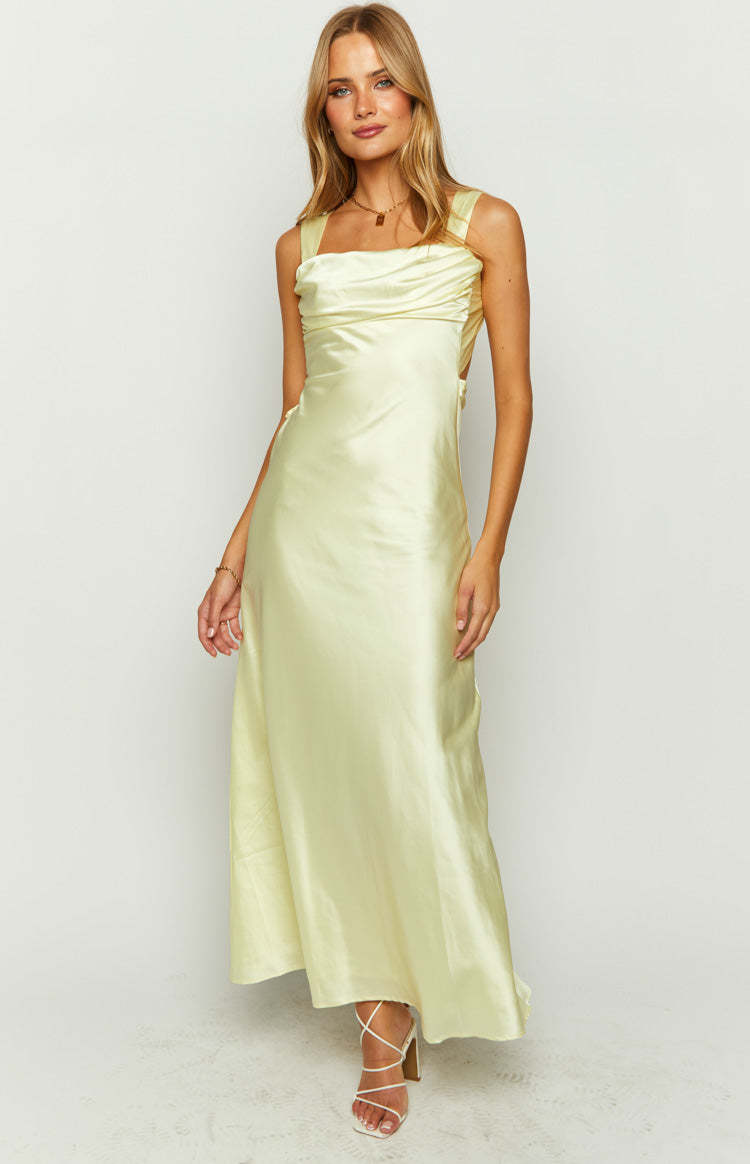 Laria Yellow Satin Formal Maxi Dress-Vavasi.All Rights Reserved.