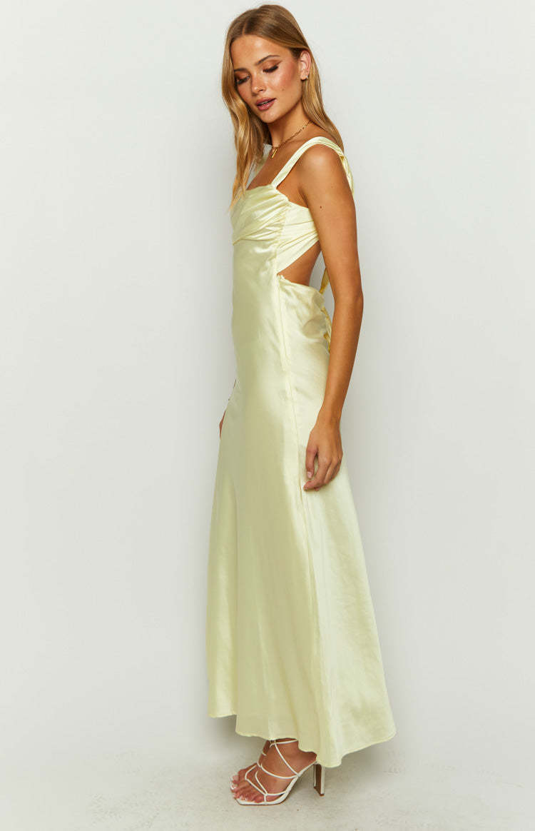 Laria Yellow Satin Formal Maxi Dress-Vavasi.All Rights Reserved.