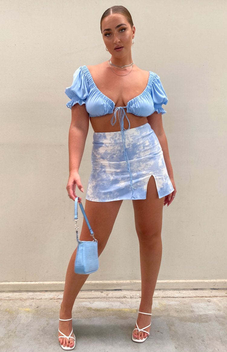 Laura Skirt Tie Dye Denim-Vavasi.All Rights Reserved.
