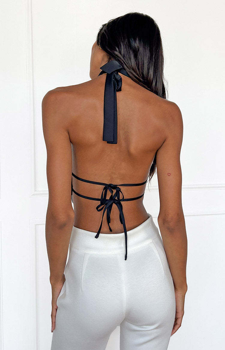Laylee Black High Neck Satin Top-Vavasi.All Rights Reserved.