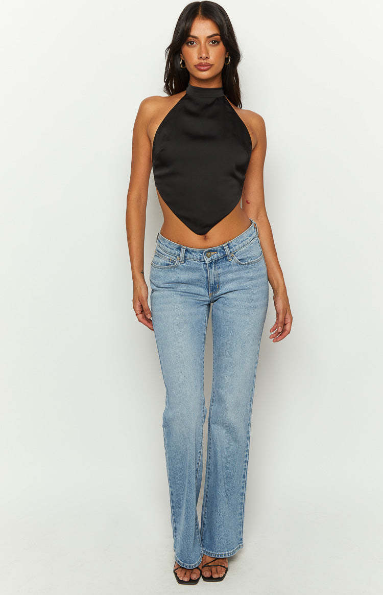 Laylee Black High Neck Satin Top-Vavasi.All Rights Reserved.