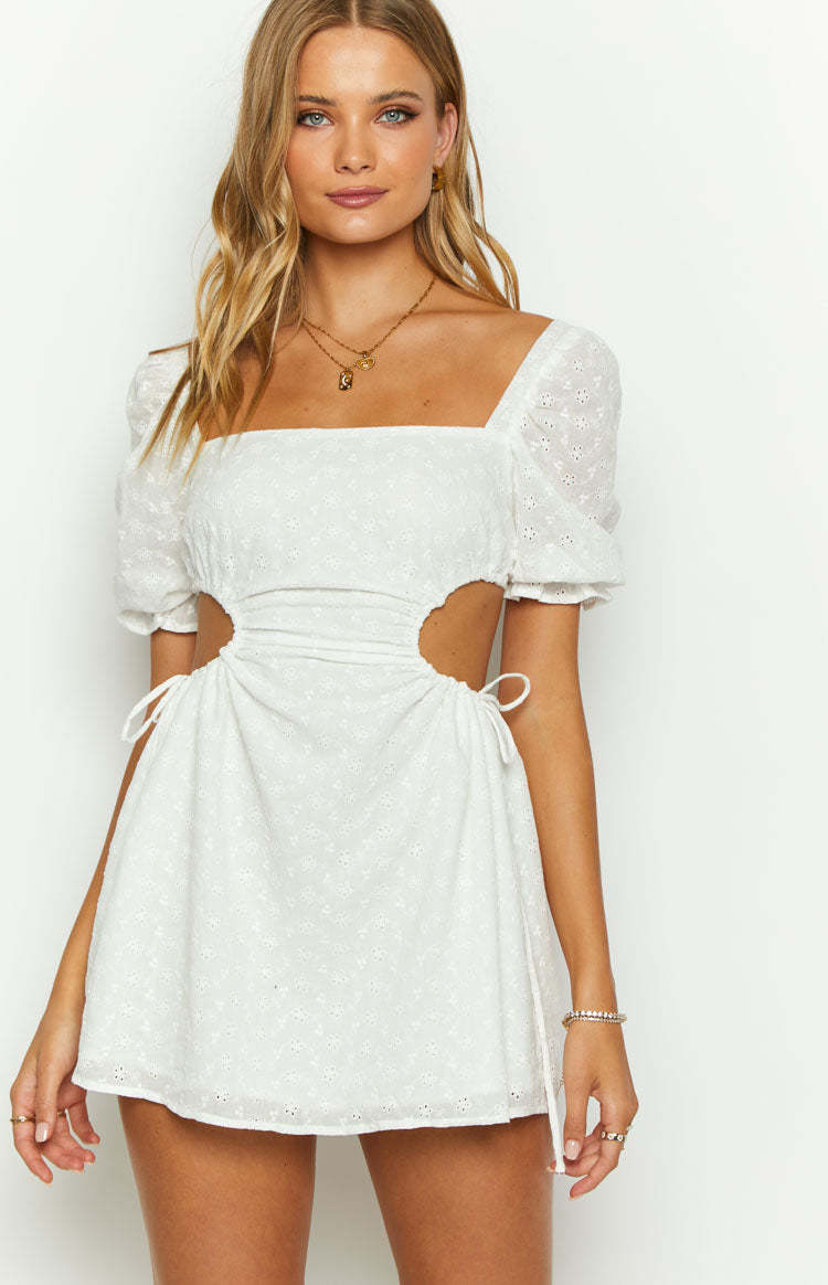 Leana White Broderie Mini Dress-Vavasi.All Rights Reserved.