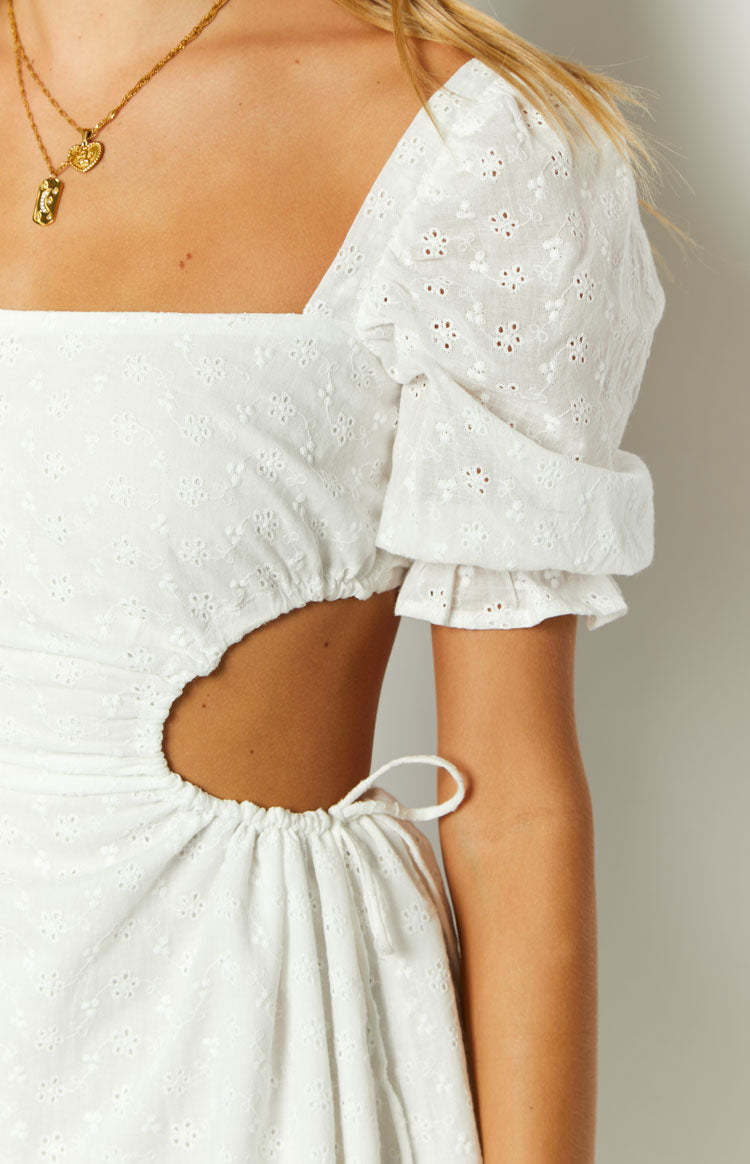 Leana White Broderie Mini Dress-Vavasi.All Rights Reserved.