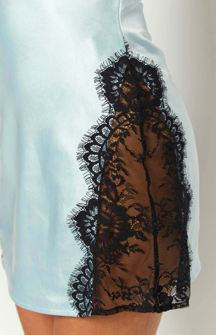 Lenette Blue Lace Detail Mini Party Dress-Vavasi.All Rights Reserved.