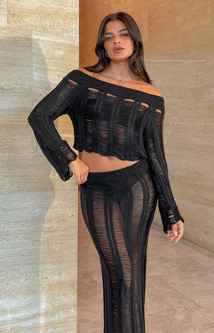 Lennox Black Ladder Knit Top-Vavasi.All Rights Reserved.