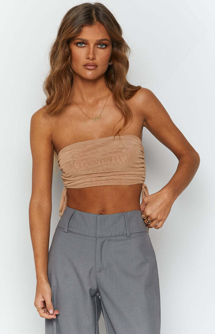 Lexi Tan Mesh Strapless Top-Vavasi.All Rights Reserved.