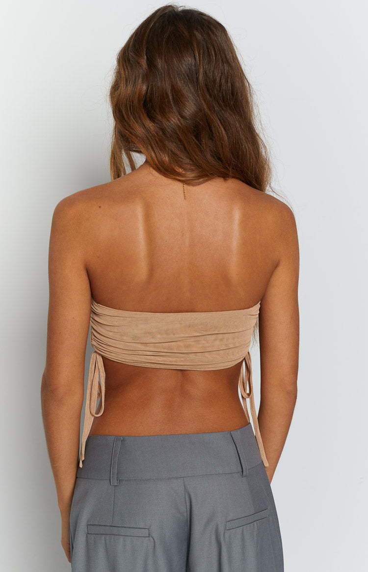 Lexi Tan Mesh Strapless Top-Vavasi.All Rights Reserved.