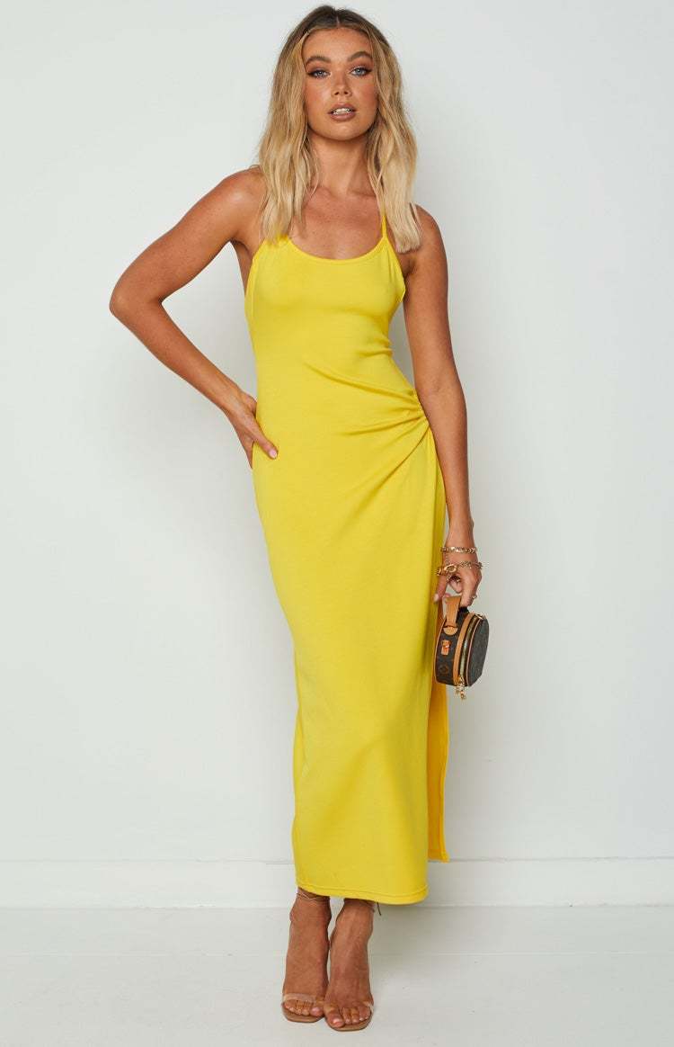 Lila Yellow Midi Dress-Vavasi.All Rights Reserved.